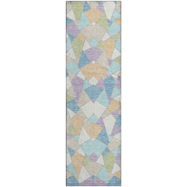 Mayfield Premium Machine Washable Abstract AMF2504 Cream 2 ft. x 7 ft. Runner Rug
