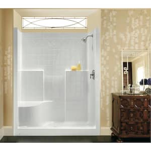 Everyday Diagonal Tile AFR 48 in. x 36 in x 79 in. 1-Piece Shower Stall with Left Seat and Center Drain in Biscuit