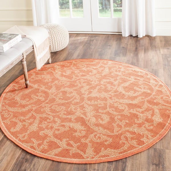 Courtyard Terracotta/Natural 8 ft. x 8 ft. Round Border Indoor/Outdoor Patio  Area Rug