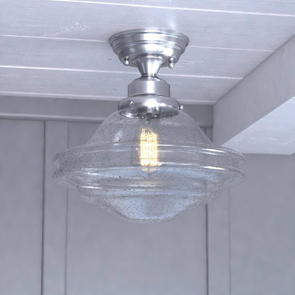 Huntley 12" Satin Nickel Farmhouse Semi Flush Mount Light
