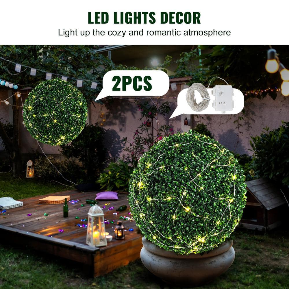 20'' Green Plastic Boxwood Topiary Balls with LED Lights