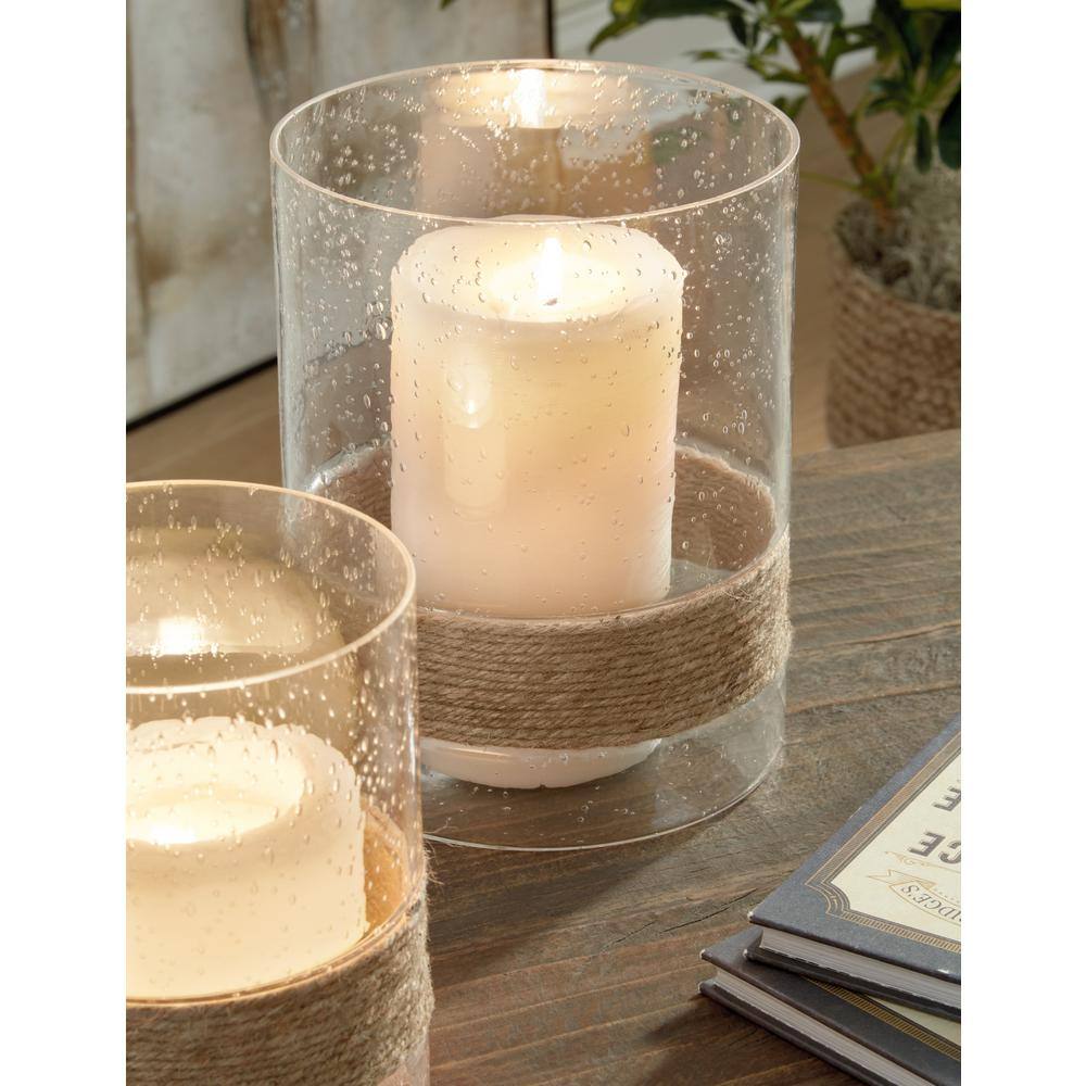 Eudocia Seeded Glass Candle Holder Set with Hemp Rope Accent