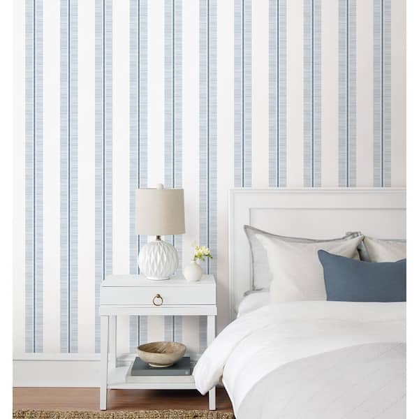 40.5 sq. ft. Blue Skies Beach Towel Stripe Vinyl Peel and Stick Wallpaper Roll