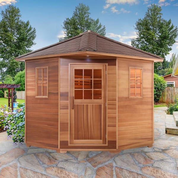 ALEKO 8-Person Outdoor Canadian Cedar Wet/Dry ETL Certified Heater Sauna with Asphalt Roof