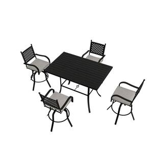 5-Piece Aluminum Patio Outdoor Dining Set with Rectangle Table and Swivel Gray Cushions Dining Chairs