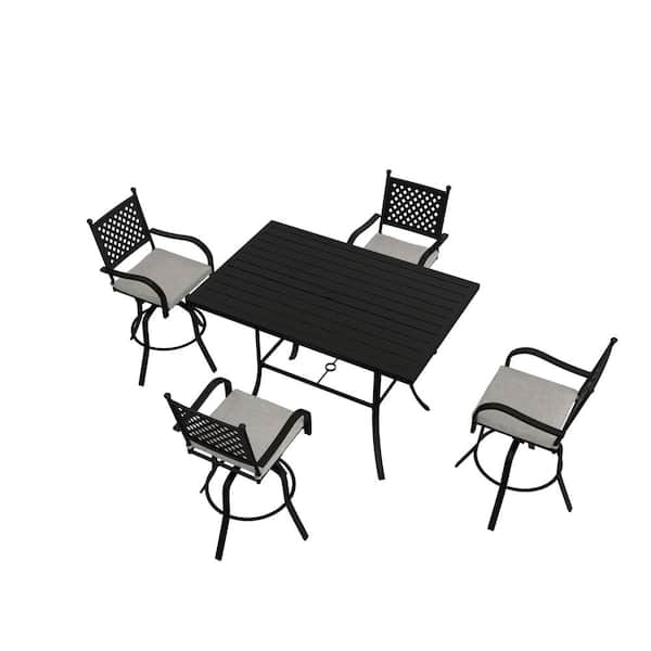 Boyel Living 5-Piece Aluminum Patio Outdoor Dining Set with Rectangle Table and Swivel Gray Cushions Dining Chairs