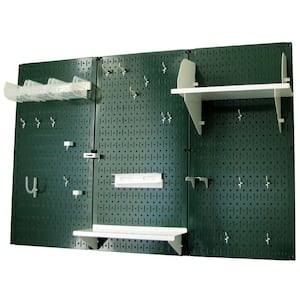 32 in. x 48 in. Metal Pegboard Standard Tool Storage Kit with Green Pegboard and White Peg Accessories