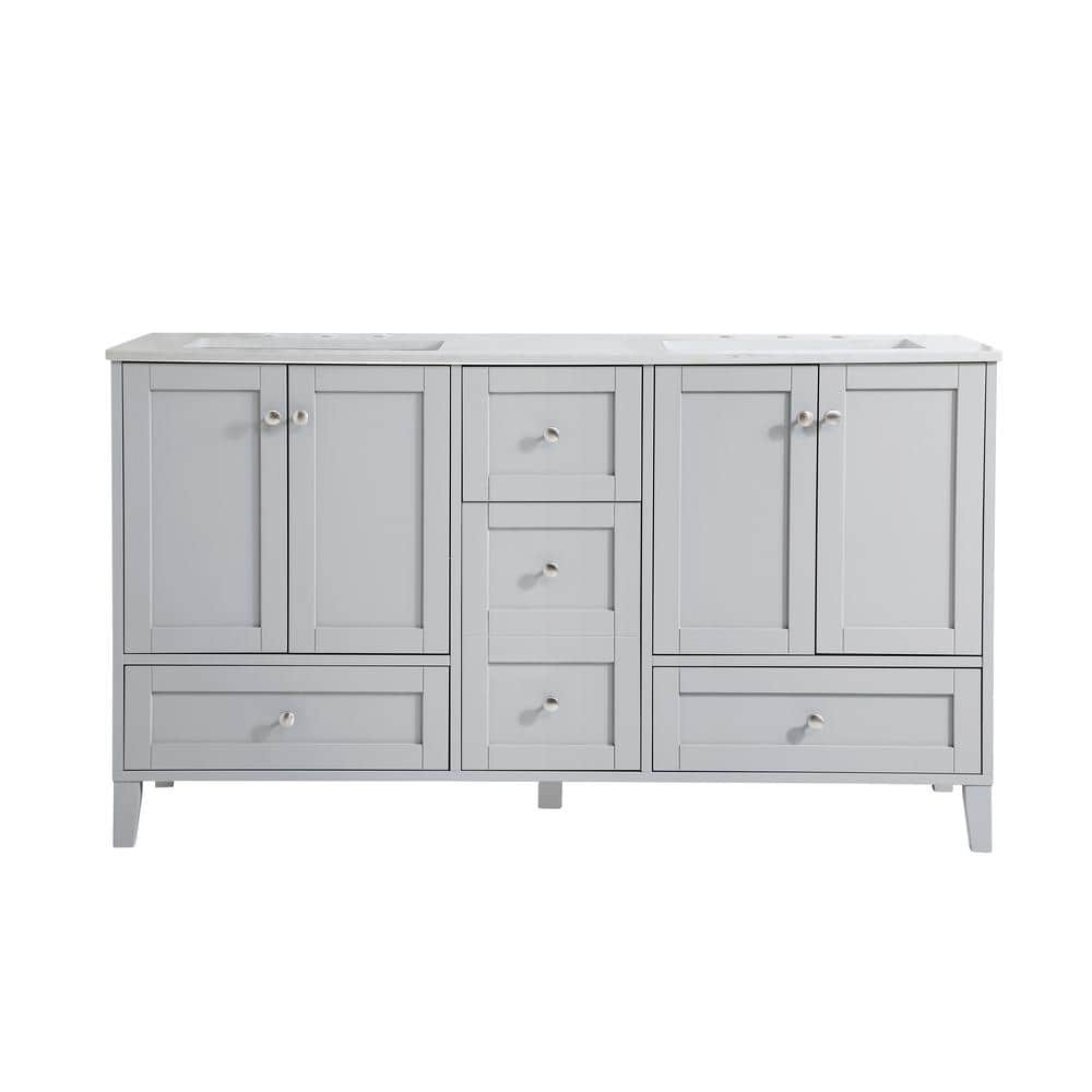 Simply Living 60 in. Double Bathroom Vanity in Grey with Engineered Marble 