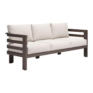 Bal Harbor Brown Frame 1-Piece Powder Coated Aluminum Frame Outdoor Couch with White Cushions