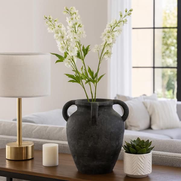 Insulator Vases for Cor Unum ブラック Liv & Skye 12 in. Black Ceramic Multi Sculpted Handle Decorative