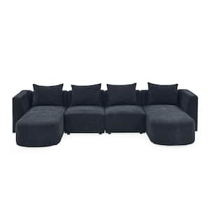 4-Piece U-Shaped Polyester Modular Sectional Sofa in Black