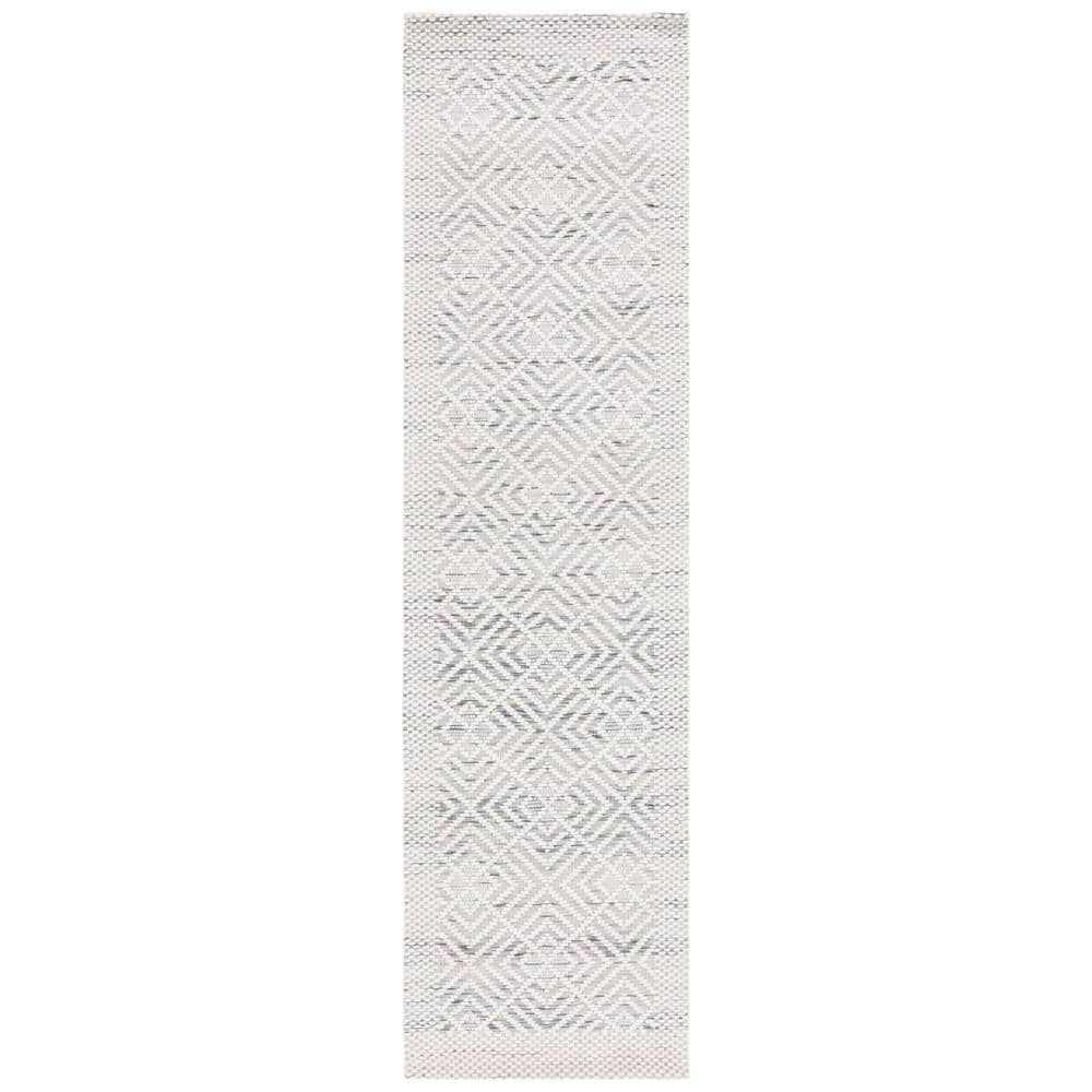 Ivory and Black Geometric Wool Runner Rug, 2'3" x 9'