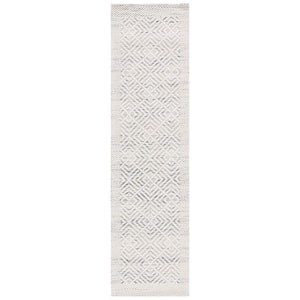 Marbella Collection Ivory Black 2 ft. x 9 ft. Geometric Plaid Runner Rug