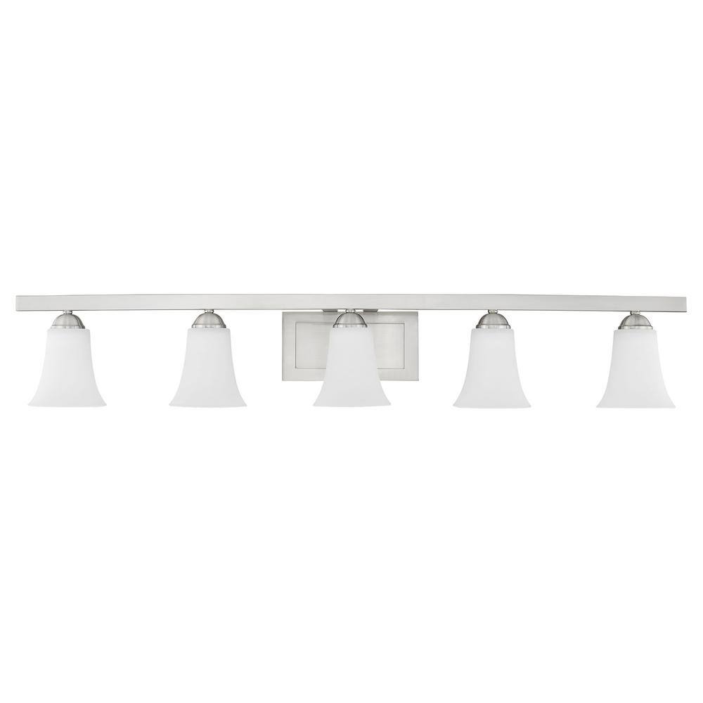 Ridgedale Brushed Nickel 5-Light Vanity with Satin Opal White Glass