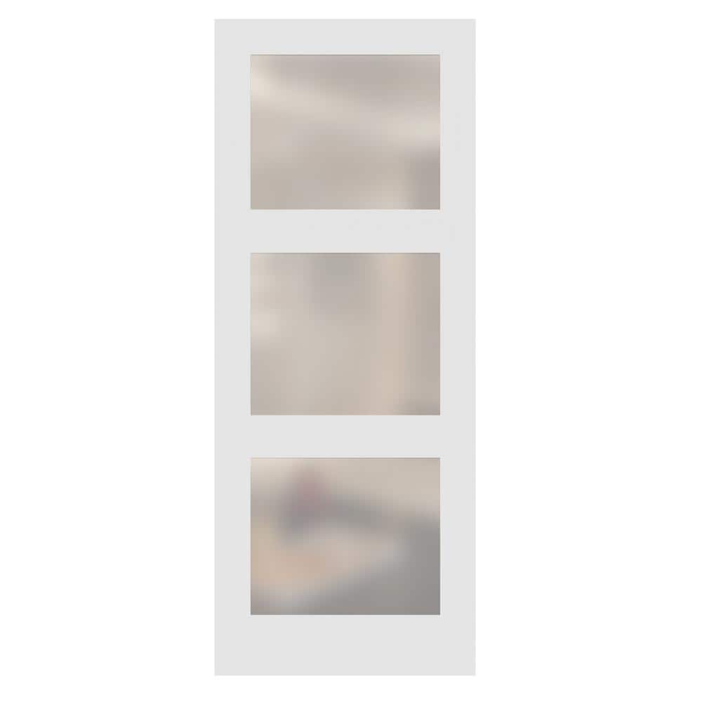 Stile Doors 32 in. x 80 in. Left-Handed 3-Lite Satin Etched Glass Solid ...