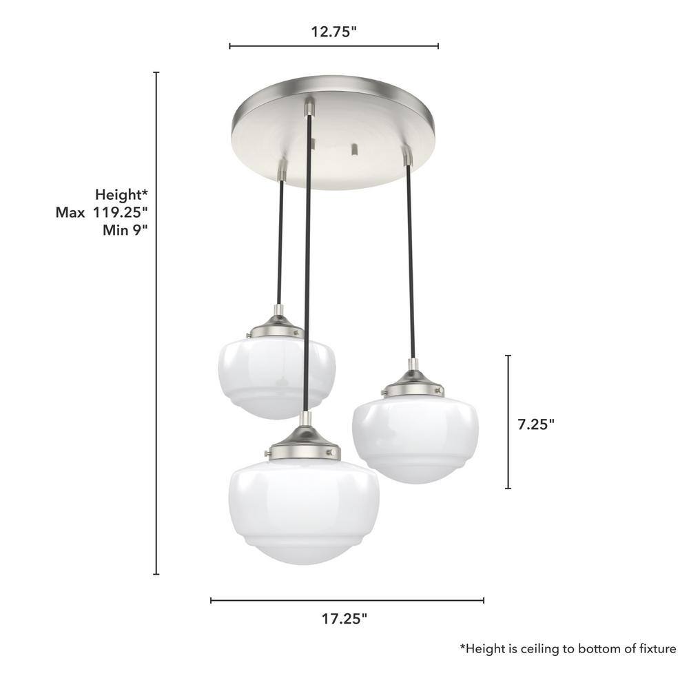 Saddle Creek Brushed Nickel 3-Light Schoolhouse Pendant