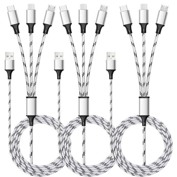 3 Pack Multi Charging Cable 5ft Nylon Braided Universal 3 in 1 USB Cord with Type-C Micro USB Connectors
