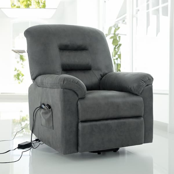 Gray Microfiber Power Lift Reclining Chair with Massage, Recliner Chair with Remote and Footrest
