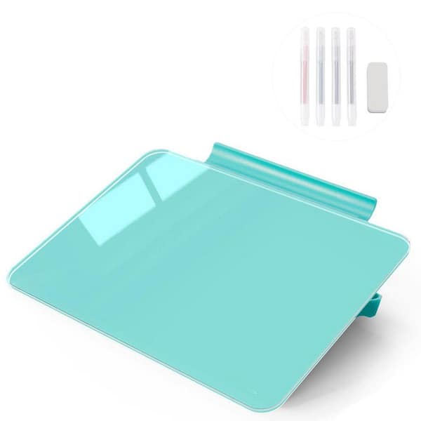 1-Pack Series Small Glass Dry Erase Desktop Whiteboard with Marker Tray, Comfortable Writing Angle, White