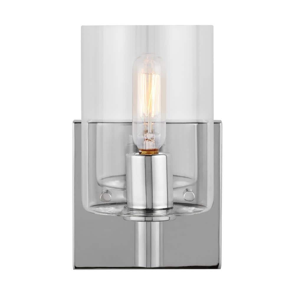 Chrome LED Cylinder Bath Wall Sconce with Clear Glass Shade