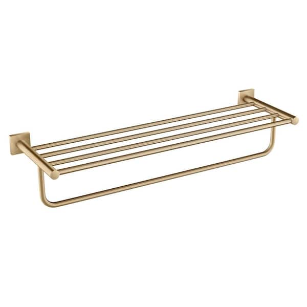 Ventus Bathroom Shelf Towel Rack with Towel Bar in Brushed Gold