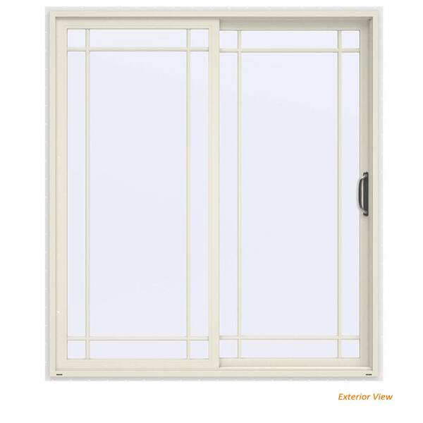 JELD-WEN 72 in. x 80 in. V-4500 Contemporary Vanilla Painted Vinyl Right-Hand 9 Lite Sliding Patio Door w/White Interior