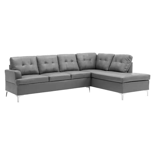Lazzara Falun 109 in. Straight Arm 2-piece Faux Leather Sectional Sofa in Gray with Right Chaise