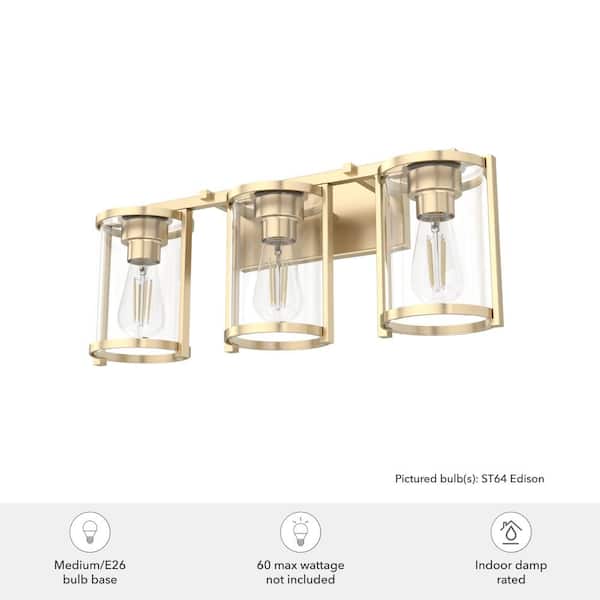 Hunter - Astwood 24.25 in. 3-Light Alturas Gold Vanity Light with Clear Glass Shades Bathroom Light