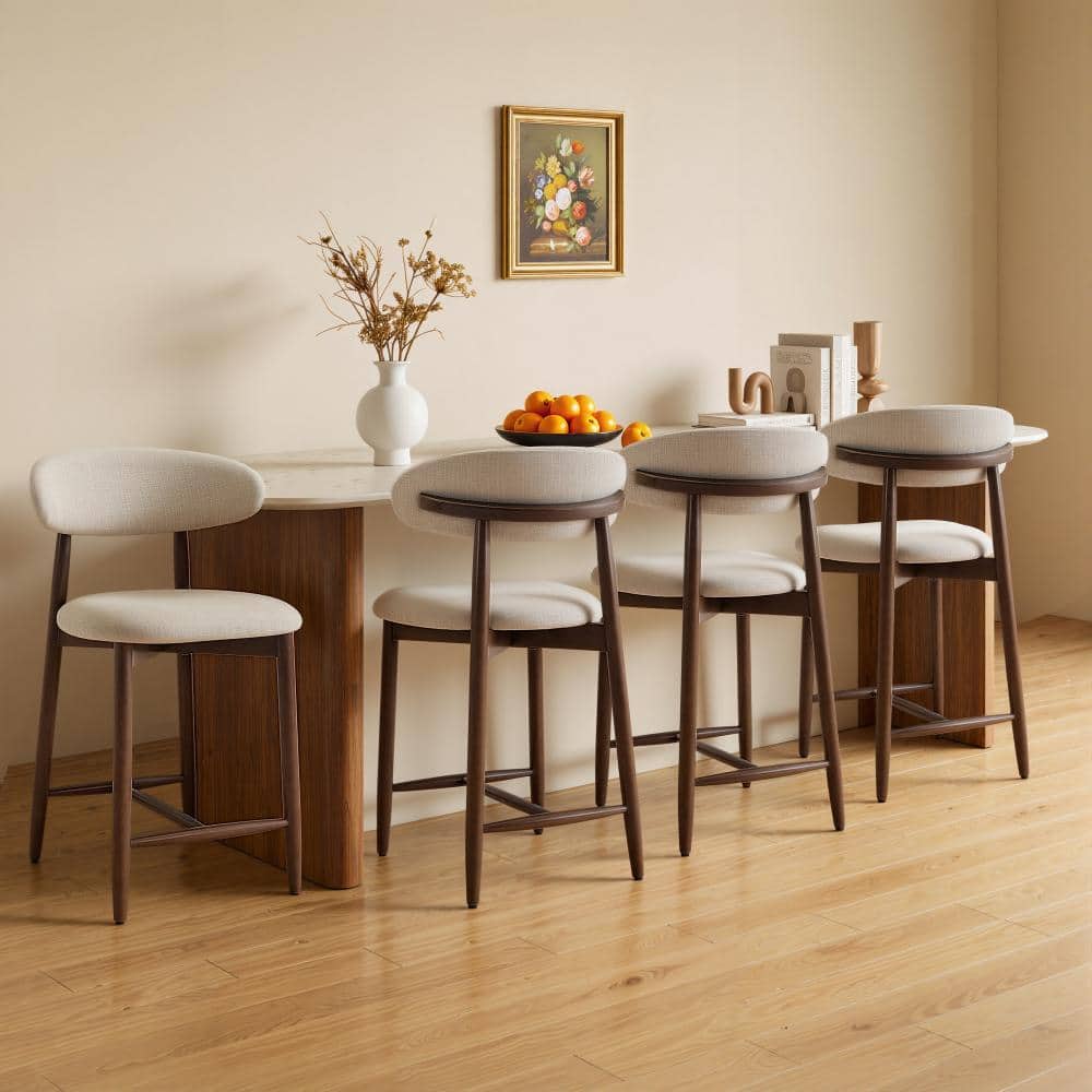 Upholstered Beige Solid Wood Bar Stools (Set of 4)
