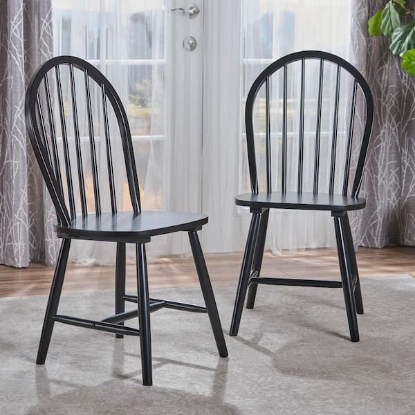 Black Rubber Wood Armless Spindle Back Dining Chair Set of 2