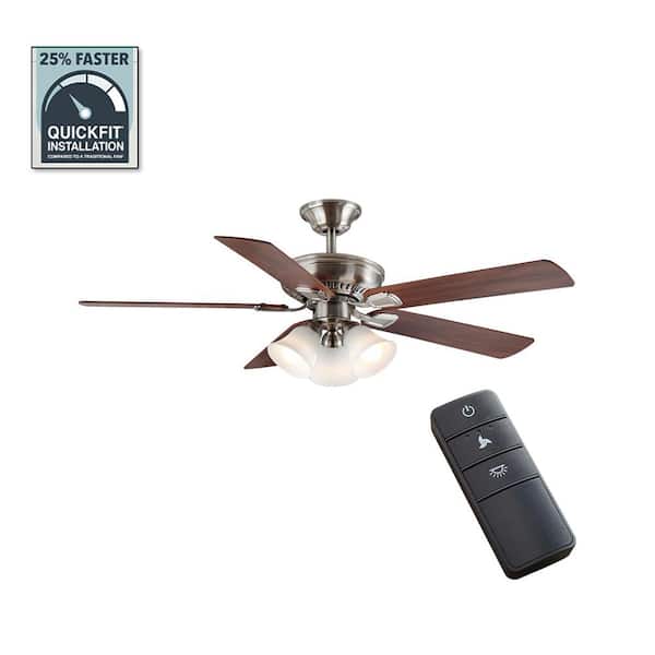 Hampton Bay Campbell 52 in. Indoor LED Brushed Nickel Ceiling Fan with Light Kit, Downrod, Reversible Blades and Remote