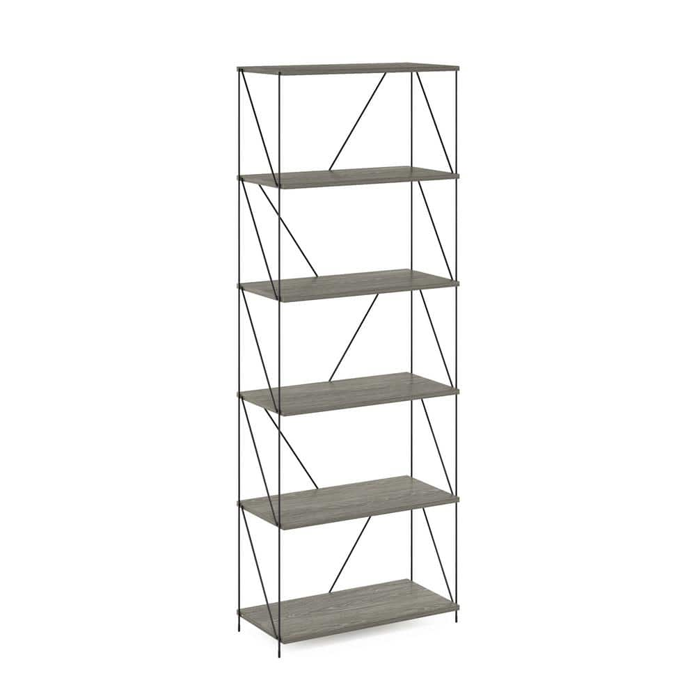 Besi 24.41 in. W Finn Oak 6-Tier Industrial Bookcase with Metal Frame