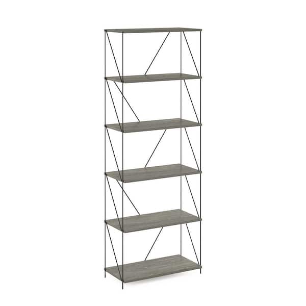 Furinno Besi 24.41 in. W Finn Oak 6-Tier Industrial Bookcase with Metal Frame