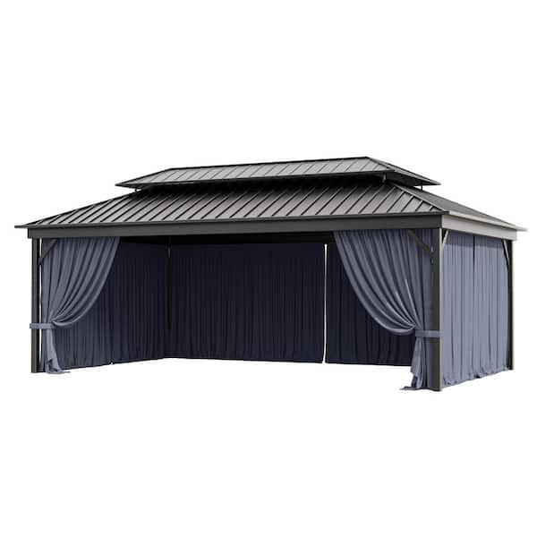 Kimunuk 12 ft. x 20 ft. Universal Outdoor Privacy Curtains, Gazebo Replacement with Zipper Navy (4-Side Curtain Only)