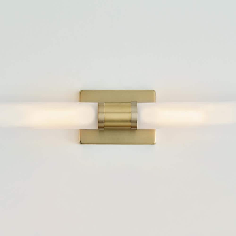 Satin Brass 2-Light Dimmable Vanity Light with Frosted Glass