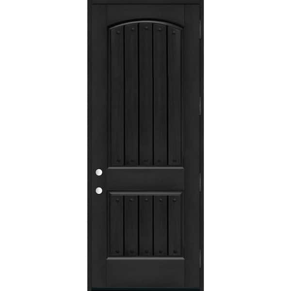 Regency 36 in. x 96 in. 2-Panel Plank RHIS Onyx Stain Fiberglass Prehung Front Door with Clavos