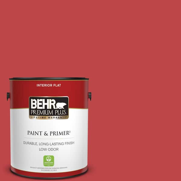 BEHR PREMIUM PLUS 1 gal. Home Decorators Collection #HDC-FL13-1 Glowing Scarlet Flat Low Odor Interior Paint & Primer