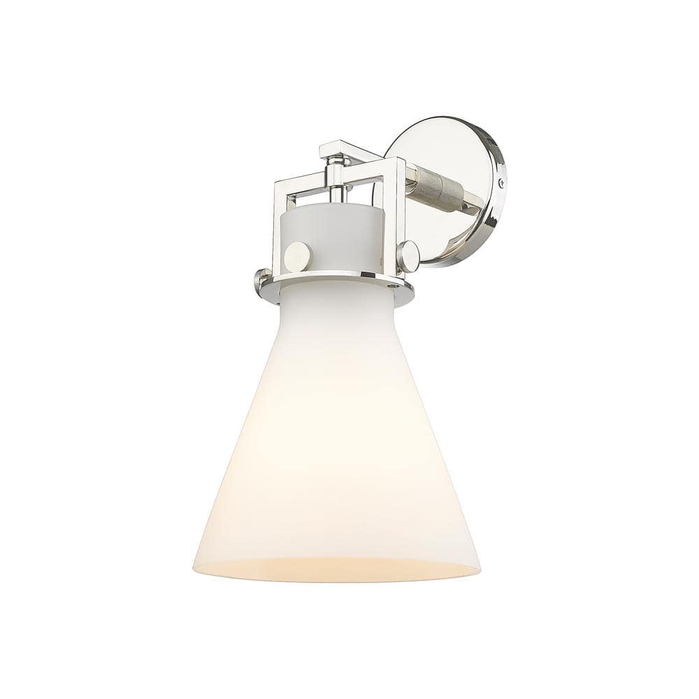 Newton Cone 1-Light Polished Nickel Wall Sconce with White Glass Shade price history on PriceWatchPro