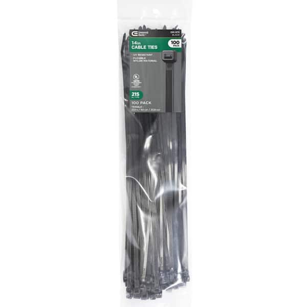 14in Standard 50lb Tensile Strength UL 21S Rated Cable Zip Ties 100 Pack UV (Black)