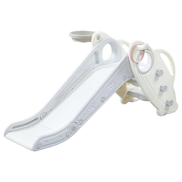 Toddler Slide 5 ft. Grey Freestanding Playset with Basketball Hoop and Ring Toss Game for Indoor and Outdoor Use