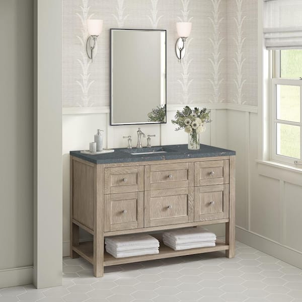 James Martin Vanities Breckenridge 48.0 in. W x 23.5 in. D x 34.18 in. H Single Bathroom Vanity Whitewashed Oak and Parisien Bleu Quartz Top