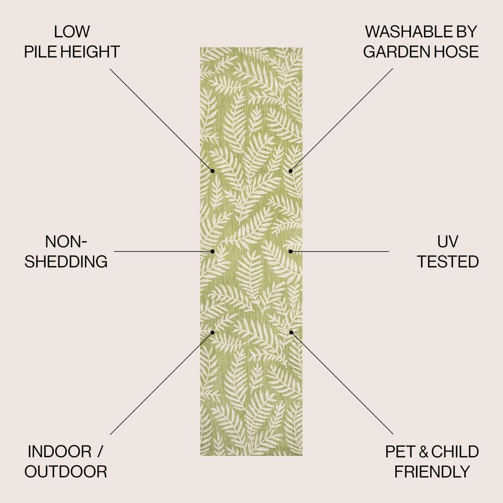 Nevis 2x10 Green and Cream Synthetic Flat Woven Runner Rug