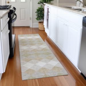 Mayfield Premium Machine Washable Abstract AMF1007 Beige 2 ft. 3 in. x 7 ft. 6 in. Runner Rug