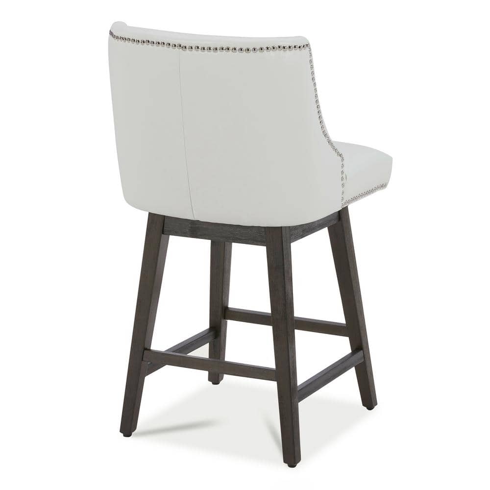 White Faux Leather Swivel Counter Stools with Espresso Wood Frame, Set of 2