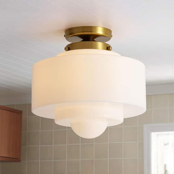 Darcey 11.8 in. 1-Light Contemporary Glam Gold Cake Tiers Drum Semi-Flush Mount Ceiling Light