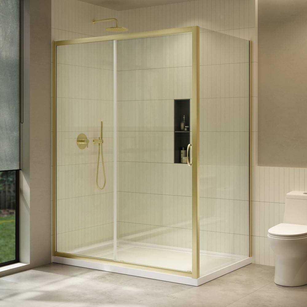 Breeze 60 in. L x 36 in. W x 72.83 in. H Straight Corner Shower Kit in Brushed Gold with Clear Sliding Door and Pan price history on PriceWatchPro