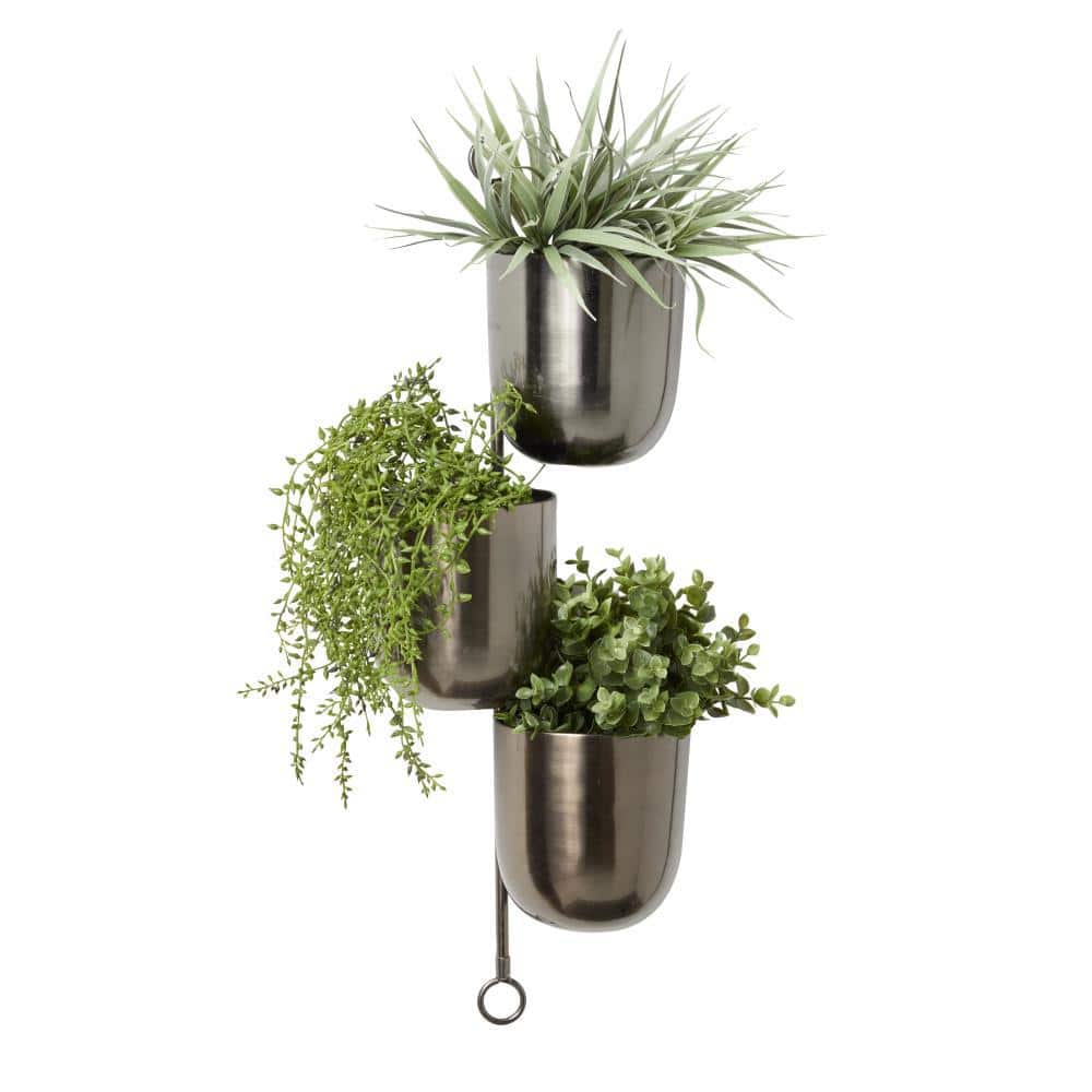 Set of 3 Metallic Silver Iron Hanging Wall Planters