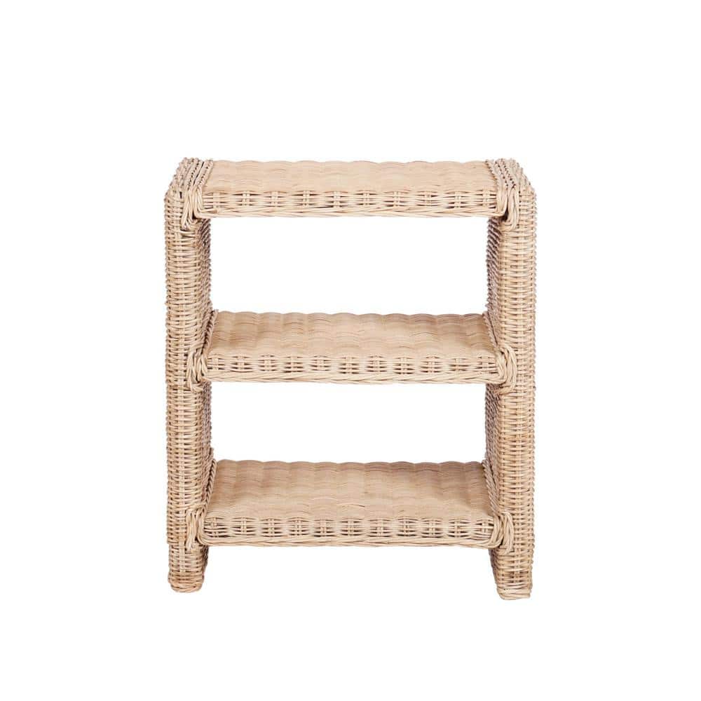 Natural Rattan and Mango Wood 3-Tier End Table