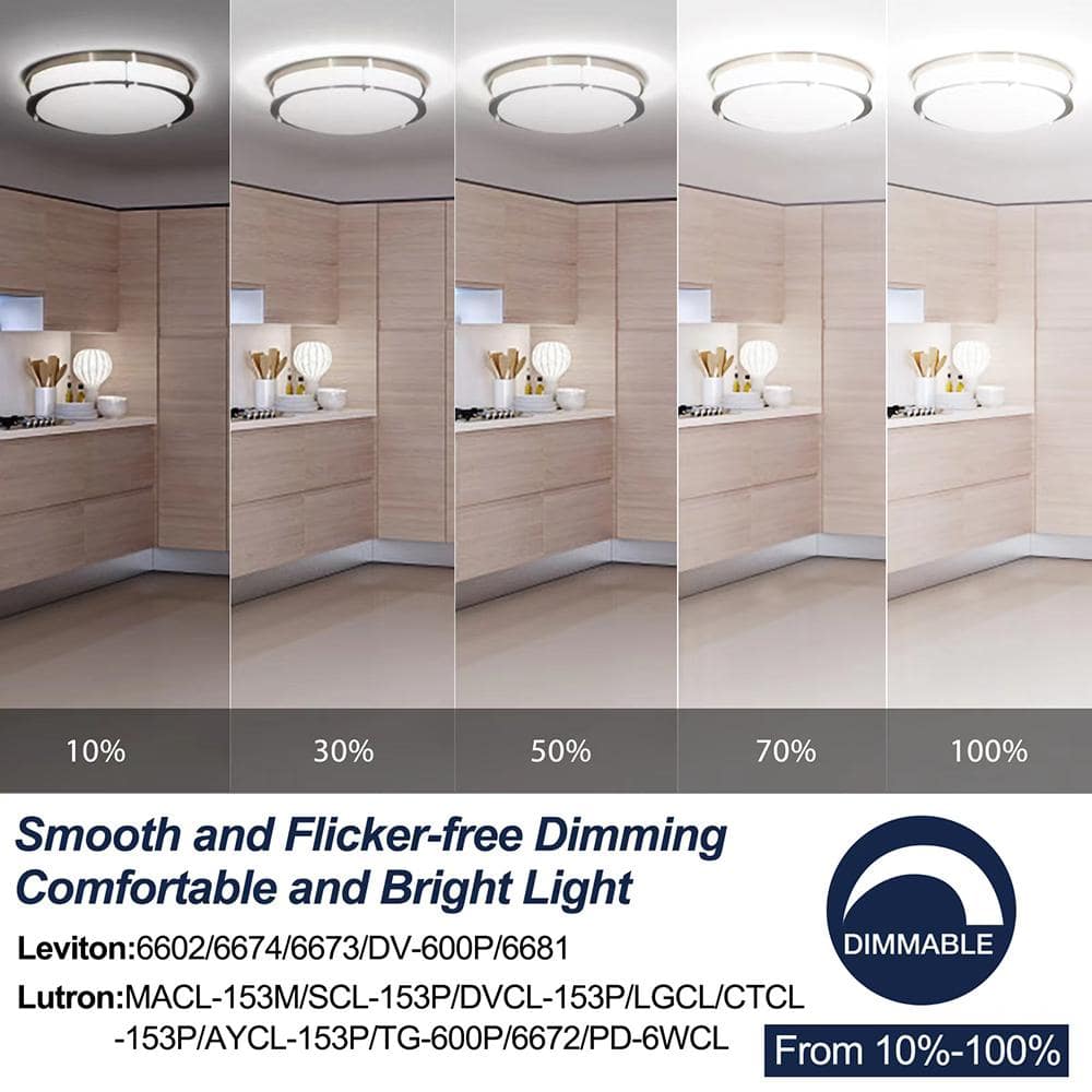 12" Brushed Nickel Round LED Flush Mount Ceiling Light