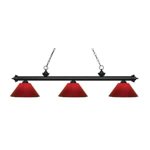 Riviera 3-Light Matte Black with Red Plastic Shade Billiard Light with No Bulbs Included